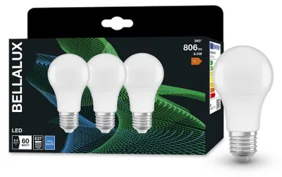 Immagine prodotto di 3 lampadine Bellalux LED A60 8,5W = 60W E27 opaco 806lm bianco neutro 4000K