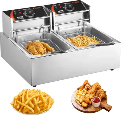 Obrázok produktu pre VEVOR Komerčná elektrická fritéza, 24 litrová veľká elektrická fritéza na pracovnú dosku s odnímateľným dvojitým košom, 5000 W dvojitá fritéza z nehrdzavejúcej ocele do kuchyne, reštaurácie