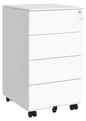 Productafbeelding van Stalen ladekast op wielen, met 4 lades, wit, 45,1 x 39 x 69,3 cm, maximaal draagvermogen: 15 kg