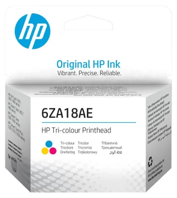 Zdjęcie produktu dla HP Trójkolorowa głowica drukująca 6ZA18AE, Głowice drukujące HP GT współpracują z: HP Ink Tank 115, 315, 319, 415, 419 HP Smart Tank..., Termiczny druk atramentowy, Cyjan, Purpurowy, Żółty, Malezja, 113 mm, 37 mm