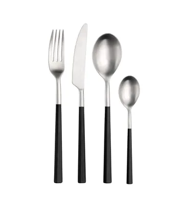 Immagine prodotto di Pinti Hive Set 24 posate satinate in acciaio inox con manico nero - Servizio per 6 Persone - forchetta, coltello, cucchiaio e cucchiaino - Design elegante per tavole raffinate