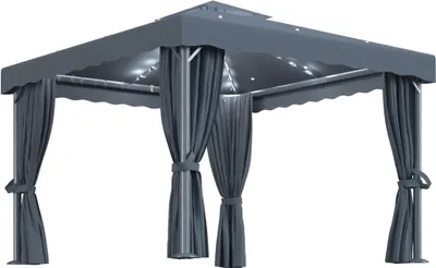 Produktbild von vidaXL Pavillon mit Vorhängen & LED-Lichterkette 3x3 m Anthrazit