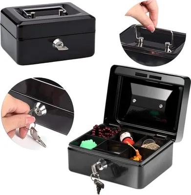 Image de Coffre à argent Pièces de monnaie Billets de banque Monnaie Boîte Coffre-fort Casier Clés