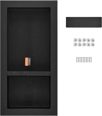 Obrázek produktu pro Organizér do koupelny, 40,64 x 81,28 cm, dvojitá police, pravoúhlé rohy, nástěnná výklenka, izolovaná ochrana, černá