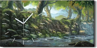 Produktbild von Wandkunst Leinwand Bild Uhr 60x30 Malerei Wald Bäume Fluss Steine Kunst - weiße Hände