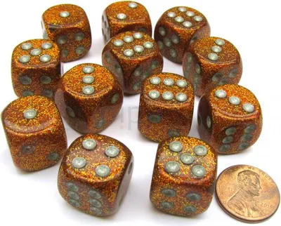Produktbild von Chessex Glitter Gold Silber D6 16mm Würfelset 12 Stück