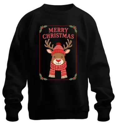 Produktbild von MERRY CHRISTMAS Weihnachtsrentier rote Nase Schal Norweger Sweatshirt Pullover, Schwarz, XXL