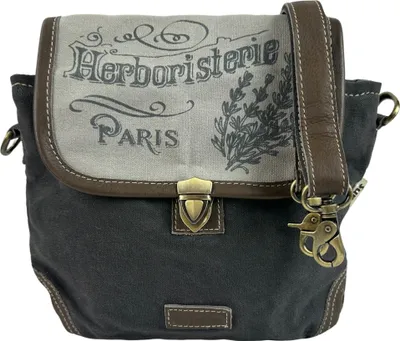 Produktbild von Sunsa Damen Umhängetasche. Canvas mit Leder Tasche. Kleine Messenger Bag. Grau/schwarz Crossbody. Vintage Stil Schultertasche. Geschenk Ideen für Frau