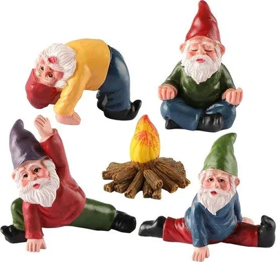Image de Petits nains de jardin, figurines décoratives en résine, lot de 5 pour terrasse et jardin