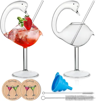 Produktbild von Flamingo Cocktail Gläser 180ml - Set von 2 Cocktail Trinkgläser Hochzeit mit Geschenkbox für Cocktailsaft, Martini, Tequila, Margarita Clear