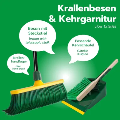 Obrázok produktu pre Novaliv prémiová metla s násadou 40 cm vrátane sady na zametanie vonku, špeciálna metla so zahnutými štetinami s plastovou hlavou - ideálna ako záhradná metla, metla na škrabanie, metla na umelý trávnik, ideálna na kempovanie