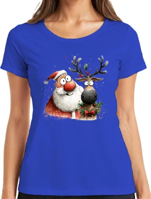 Produktbild von Weihnachtsmann Rentier Rudolph lustig Weihnachten Geschenk Damen T-Shirt, Blau, S