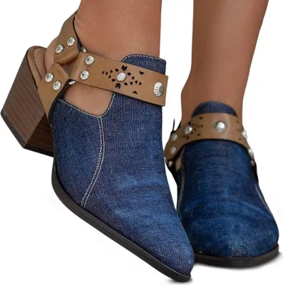 Immagine prodotto di Stivali da donna stivaletti eleganti scarpe da donna stivali tacco a blocco vimini Gr.40