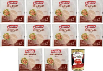 Produktbild von 10x Roberto GranPiada Integrale,Piadina Brot mit Vollkornmehl,Packung mit 330g, Jede Packung enthält 3 Wraps + Italian Gourmet Polpa di Pomodoro 400g Dose