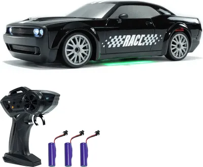 Obrázek produktu pro Dálkově ovládané driftovací auto, 1:20, 4WD, elektrická hračka, 2.4G, dobíjecí RC auto se světly, dárky pro děti, 3 baterie, černá barva
