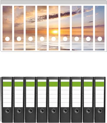 Produktbild von Wallario 9 Stück breite Ordner inkl. Klebeetiketten mit Motive Sonnenuntergang über dem Wasser -  Set mit Rückenschildern / Ordnerrücken Stickern