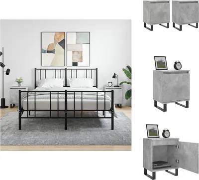 Image de vidaXL Tables de chevet 2 pcs. Gris béton 40x30x50 cm Bois composite - Tables de chevet