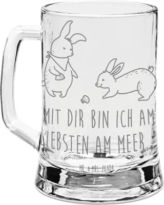Produktbild von Mr. & Mrs. Panda Krug Hasen Muschel - Transparent - Geschenk, Beste Freundin, Glas Bierkrug, Muttertag, Muscheln, Humpen, BFF, Gravur, Mit, Seidel, Strand, Meer