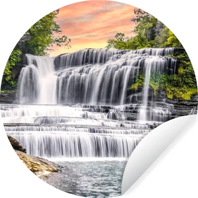 Produktbild von MuchoWow® Runde Wandtattoo - Wandsticker Tapete Aufkleber Wasserfall - Wasser - Steine - Pflanzen - Natur Ø 30 cm Selbstklebend und Repositionierbar - Wandaufkleber - Kreis - Wandbild - Fototapete - Selbstklebend - Dekoration - Wandschmuck - Schlafzimmer