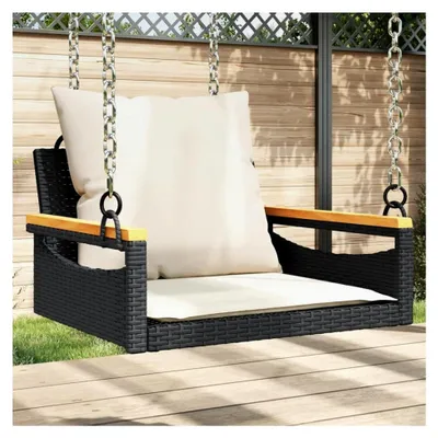 Produktbild von Hängesessel mit Kissen Schwarz 63x62x40 cm Poly Rattan