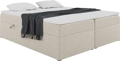 Produktbild von MEBLINI Boxspringbett mit Bettkasten - Gepolstert Doppelbett mit Matratze und Topper - Polsterbett mit Stauraum - Bett ohne Kopfteil - Stauraumbett - LIONEL - 180x200 - H4/Beige Webstoff