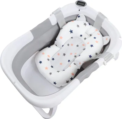 Produktbild von Baby-Badewanne verhindert ein Verrutschen, Aufhängungspolster, Thermometer, Abflussloch, zusammenklappbare Badewanne für Kleinkinder, Grau