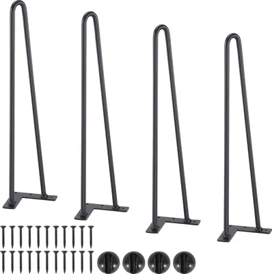Image de VEVOR Lot de 4 pieds de table Pied en épingle à cheveux 482mm de haut 110x110mm Plaque de montage Acier au carbone revêtu par poudre Hairpinlegs Capacité de charge 227kg Idéal pour tables de cuisine Consoles de salon Tables de studio
