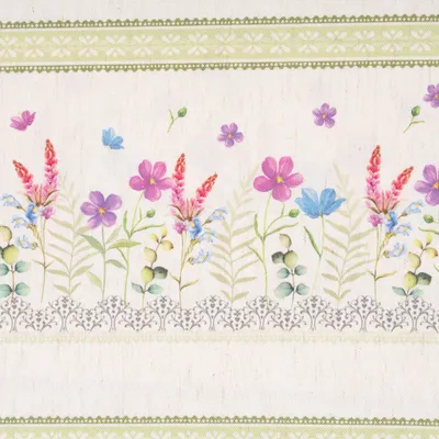 Produktbild von Gardinenstoff Meterware Dekostoff Wiesenblumen natur bunt lila 1,60m