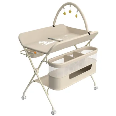 Produktbild von Klappbar Wickelkommode mit Spielzeug,Mobiler Wickeltisch Höhenverstellbar,Kinderzimmer Windelaufbewahrungskorb Hängeregale für Neugeborene (beige)