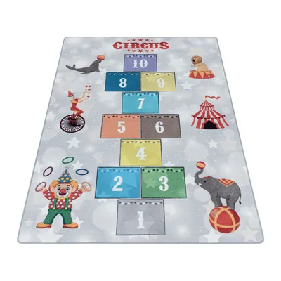 Obrázok produktu pre Play Skákanie Panáka Cirkus protišmykový hrací koberec slučkový vlas obdĺžnik 120x170cm sivá