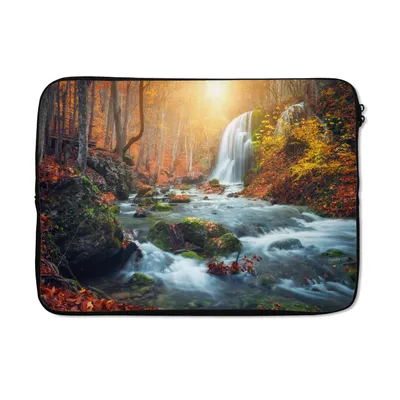 Produktbild von MuchoWow® Laptop Hülle 14 ZollWasserfall - Sonne - Herbst Laptoptasche - Laptoptasche - Stoßsicher - Schutzhaube