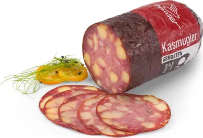 Produktbild von Kasmugler 750g - Kräftige Dauerwurst im Heißrauch gebraten mit würzigem Bergkäsegeschmack - Glutenfrei und Laktosefrei von Moser Wurst