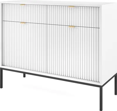Obrázok produktu pre Komoda NANAIMO KSZ104 - biela - zlaté úchyty - 2 zásuvky - šírka 104 cm, výška 83 cm, hĺbka 39 cm
