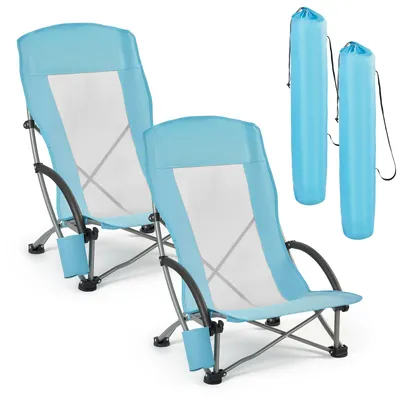 Produktbild von VEVOR 2 x Campingstühle Faltstühle 150 kg Belastbar, Anglerstuhl mit Hoher Rückenlehne & Becherfach & Netzrückenlehne & Tragetasche & Extra Breitem Sitz Strandstühle für Outdoor-Aktivitäten Angeln