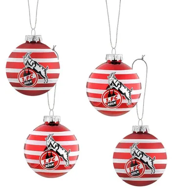 Weihnachtsbaumkugeln "Ringel" 4er-Set, Glas, rot-weiß, 7 cm