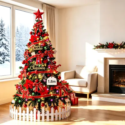 Produktbild von 180cm Künstlich Weihnachtsbaum Set,Weihnachtsdekoration mit LEDs und Ornamenten,Wiederverwendbar für Weihnachtsdekoration für Zuhause/Büro/Geschäft