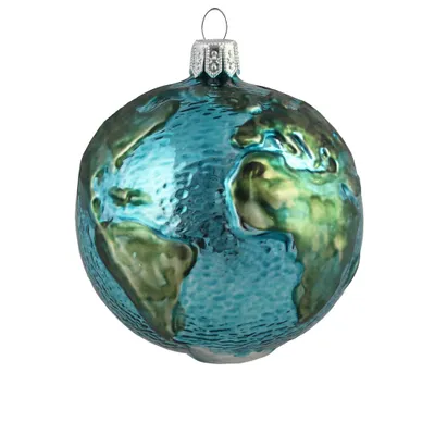 Produktbild von Dekoration aus Glas, Cyan, 8 cm Ø, mit hellgrün geprägtem Kontinente-Relief