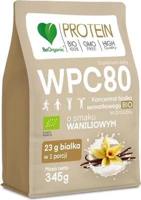 BIAŁKO SERWATKOWE O SMAKU WANILIOWYM (KONCENTRAT WPC 80) BEZ DODATKU CUKRÓW BIO 345 g - BE ORGANIC
