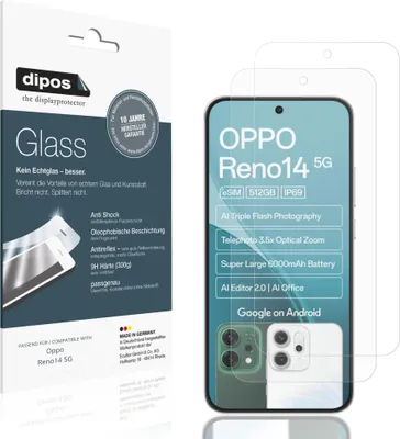 Image de 2x Protection ecrán pour Oppo Reno14 5G mat Verre souple Film Protecteur 9H dipos