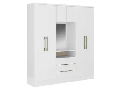 Produktbild von Kleiderschrank mit 6 Türen & 3 Schubladen + Spiegel - 180 cm - Weiß - ELORIO