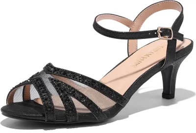 Produktbild von DREAM PAIRS Damen Nina Niedrig Absatz Pumps Sandalen Glitzer Schuhe Tanzschuhe Damen High Heels y Tanzschuhe Damen Latein Farbe: SCHWARZ Größe:39