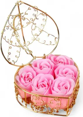 Produktbild von Dekoration Seifenblume Rose in Herz-Drahtbox für ihr Badezimmer Rosa