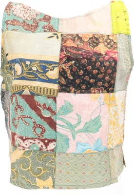 Produktbild von Boho Patchwork Sommertop, Upcycling Damentop, ärmellose Bluse - Grün/bunt, Baumwolle, Tops & T-Shirts