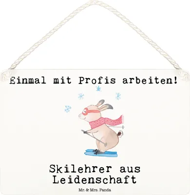 Produktbild von Mr. & Mrs. Panda Schild Skilehrer Leidenschaft DIN A6 - Weiß - Geschenk, kleine aufmerksamkeit, Holzschild, holzbild, wandtafel, Türschild
