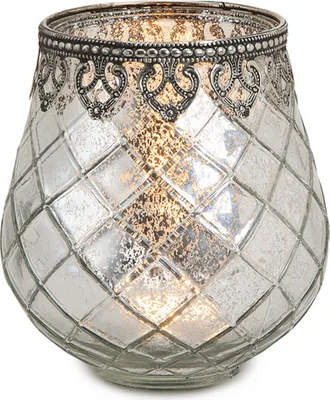 Produktbild von Vintage Kerzenglas Laterne als Outdoor Windlicht silber in 14 cm