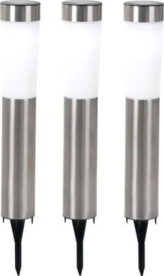 Produktbild von 3er Set LED Solar Steckleuchte, Edelstahl, Höhe 56 cm