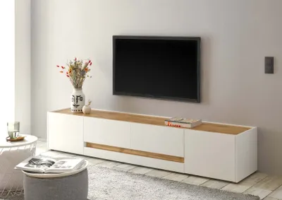 Produktbild von Lowboard 220x40 cm Eiche Weiss 2-türig + 2x Schubkästen BOSTON