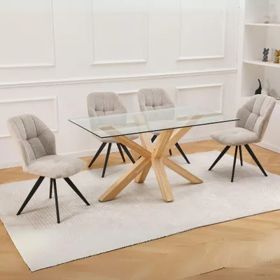 Immagine prodotto di Tavolo Beia in vetro temperato con gambe in legno 160x90x77H