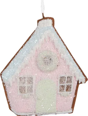 Productafbeelding van Clayre & Eef kerstornament, peperkoekhuis, 9x1x10 cm, roze en blauw, kunststof