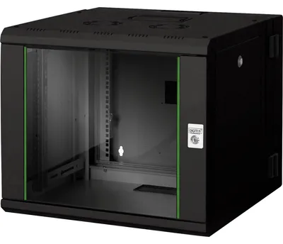 Zdjęcie produktu dla Digitus Szafa sieciowa wisząca Unique 19" 9U rack 600x600, drzwi szyba, czarny, dzielona, złożona, 100kg, Szafa wisząca, 9U, 80 kg, Zamek, Czarny